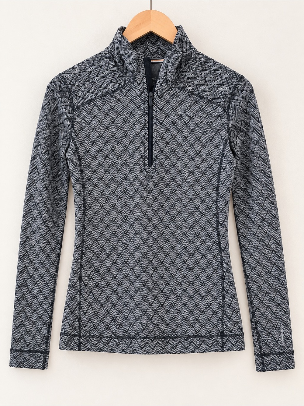 Smartwool Women’s Chevron Merino Wool Quarter Zip Base Layer Black Gray S
